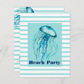 Invitation Fête sur la plage de méduses à l'aquarelle avec de (Devant / Derrière)