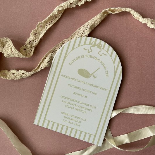 Invitation Fête sur le thème de golf avec des rayures vert sa