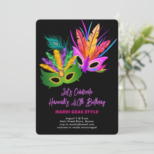 Invitation Fête sur le thème de Mardi Gras (Debout devant)