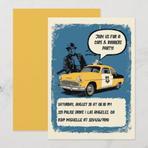 Invitation Fête sur le thème des flics et des voleurs vintage
