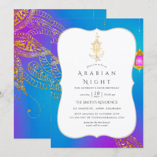 Invitation Fête sur le thème des Nuits Arabes avec feuille d'