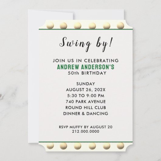 Invitation Fête sur le thème du golf (Devant)