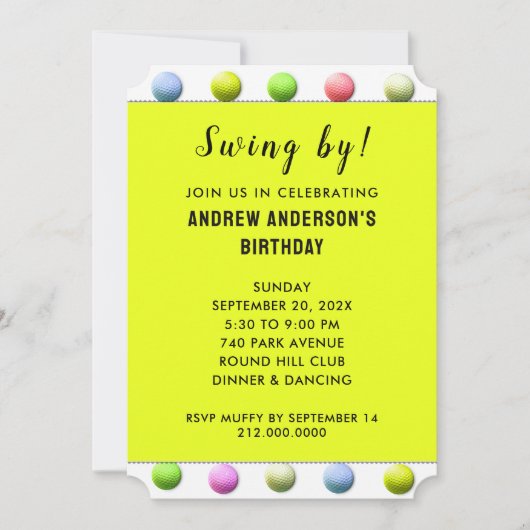 Invitation Fête sur le thème du golf (Devant)
