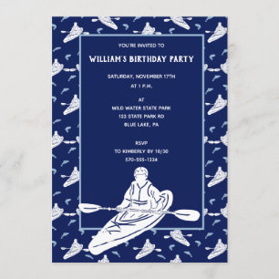 Invitation Fête sur le thème du kayak bleu marine