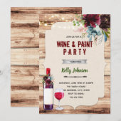 Invitation Fête sur le thème du vin bordeaux et fleurs (Devant / Derrière)