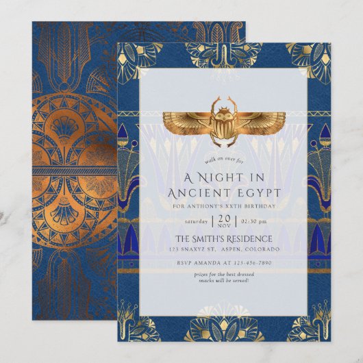 Invitation Fête sur le thème égyptien (Devant / Derrière)
