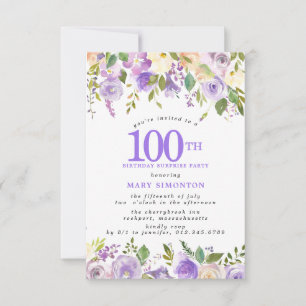 Invitation FÊTE SURPRISE 100e Anniversaire Jolie Fleur Floral