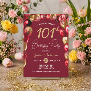 Invitation Fête surprise 101e anniversaire Or Burgundy Paille