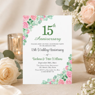 Invitation Fête surprise 15ème anniversaire de mariage Roses