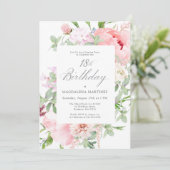 Invitation FÊTE SURPRISE 18e anniversaire Elegant rose Peony (Debout devant)