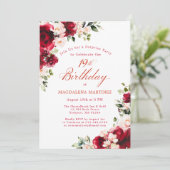 Invitation FÊTE SURPRISE 19e anniversaire Floral rose rouge (Debout devant)