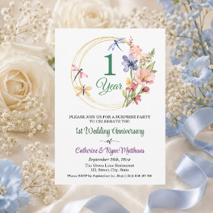 Invitation Fête surprise 1er anniversaire de mariage floral