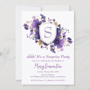 Invitation FÊTE SURPRISE 21e Anniversaire Blason Monogramme