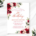 Invitation FÊTE SURPRISE 21e anniversaire Floral rose rouge<br><div class="desc">Des roses rouges et des pivoines roses rousses sont nichées dans des feuilles vert foncé sur cette invitation d'anniversaire. La calligraphie classique indique à vos invités que c'est un anniversaire important et qui est le célébrant de l'anniversaire. Cet article fait partie de la collection Red Rose Pink Peony. Il contient...</div>