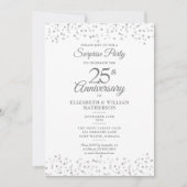 Invitation Fête surprise 25e Anniversaire Argent Love Hearts (Devant)