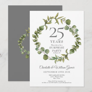 Invitation Fête surprise 25e anniversaire de mariage verdure 