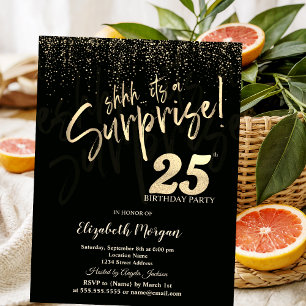 Invitation Fête surprise 25e anniversaire en Or Fêtif