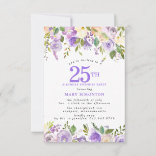Invitation FÊTE SURPRISE 25e Anniversaire Jolie Fleur Florale