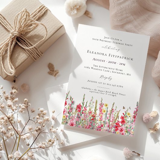 Invitation FÊTE SURPRISE 30e anniversaire Août Fleur de naiss
