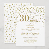 Invitation Fête surprise 30e anniversaire élégante blanc or (Devant / Derrière)