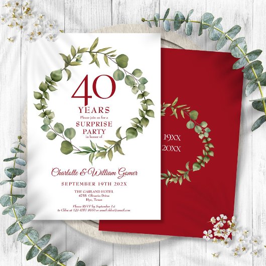 Invitation Fête surprise 40e anniversaire de mariage rubis ve