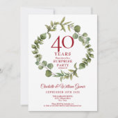 Invitation Fête surprise 40e anniversaire de rubis Verdure (Devant)