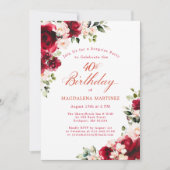 Invitation FÊTE SURPRISE 40e anniversaire Floral rose rouge (Devant)