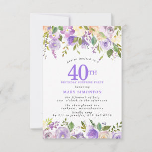 Invitation FÊTE SURPRISE 40e Anniversaire Jolie Fleur Florale