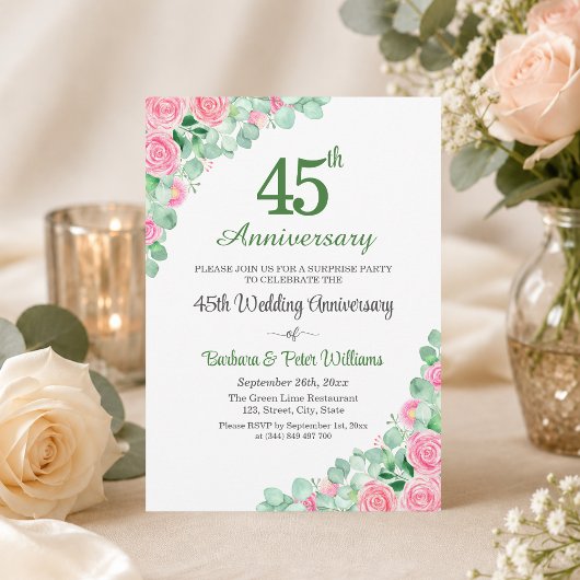 Invitation Fête surprise 45 ans de mariage Roses