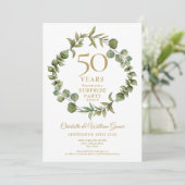 Invitation Fête surprise 50 ans de mariage Fleurs de verdure  (Debout devant)
