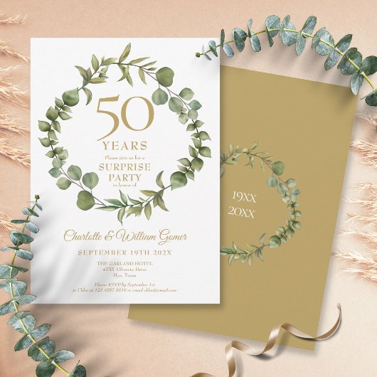 Invitation Fête surprise 50 ans de mariage Fleurs de verdure 