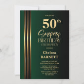 Invitation Fête surprise 50 ans vert noir rayures dorées (Devant)