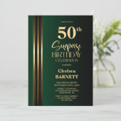 Invitation Fête surprise 50 ans vert noir rayures dorées (Debout devant)