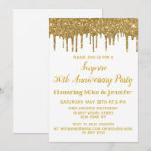 Invitation Fête Surprise 50e Anniversaire Paillettes Or Blanc (Devant / Derrière)