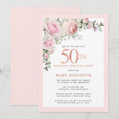 Invitation FÊTE SURPRISE 50e anniversaire Rose Rose Floral (Devant / Derrière)