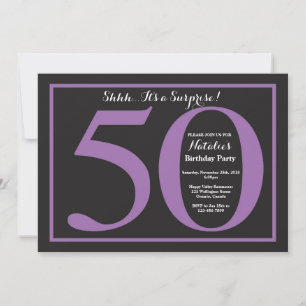 Invitation Fête surprise 50e anniversaire tableau noir violet