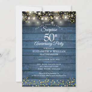 Invitation Fête surprise 50ème anniversaire doré rustique ble