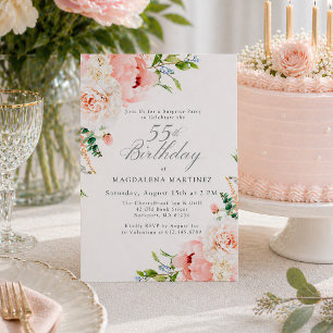 Invitation FÊTE SURPRISE 55e Anniversaire Féminin Floral Rose