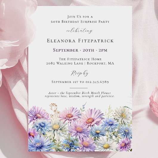 Invitation FÊTE SURPRISE 60 septembre Fleur du mois de naissa