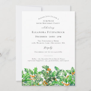 Invitation FÊTE SURPRISE 60e Holly Décembre Fleur de naissanc