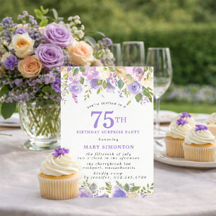 Invitation FÊTE SURPRISE 75e Anniversaire Fleurs Violettes Jo
