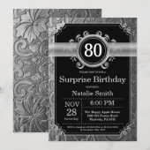Invitation Fête surprise 80 ans paillettes noires et argentée (Devant / Derrière)