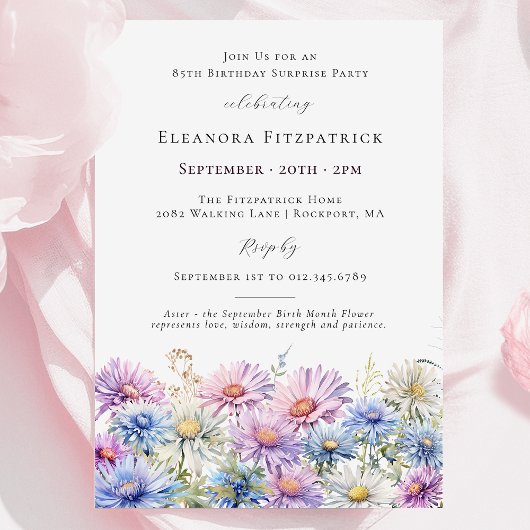 Invitation FÊTE SURPRISE 85 septembre Fleur du mois de naissa