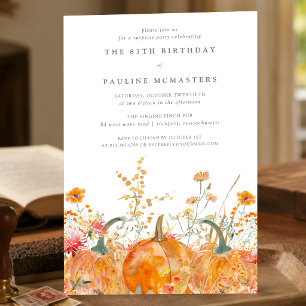 Invitation FÊTE SURPRISE 85e Anniversaire Citrouille Fleur Sa