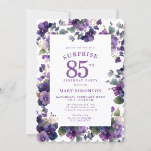 Invitation FÊTE SURPRISE 85e Anniversaire Fleur Violet Floral