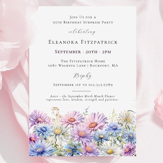 Invitation FÊTE SURPRISE 95 septembre Fleur du mois de naissa