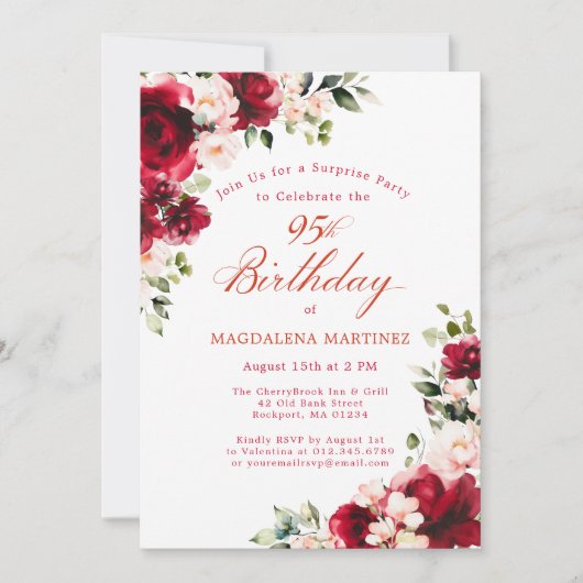 Invitation FÊTE SURPRISE 95e anniversaire Rose rose rose rose (Devant)