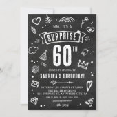 Invitation Fête surprise anniversaire 60 ans Fun Doodle table (Devant)