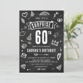 Invitation Fête surprise anniversaire 60 ans Fun Doodle table (Debout devant)