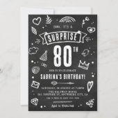 Invitation Fête surprise anniversaire 80 ans Fun Doodle table (Devant)